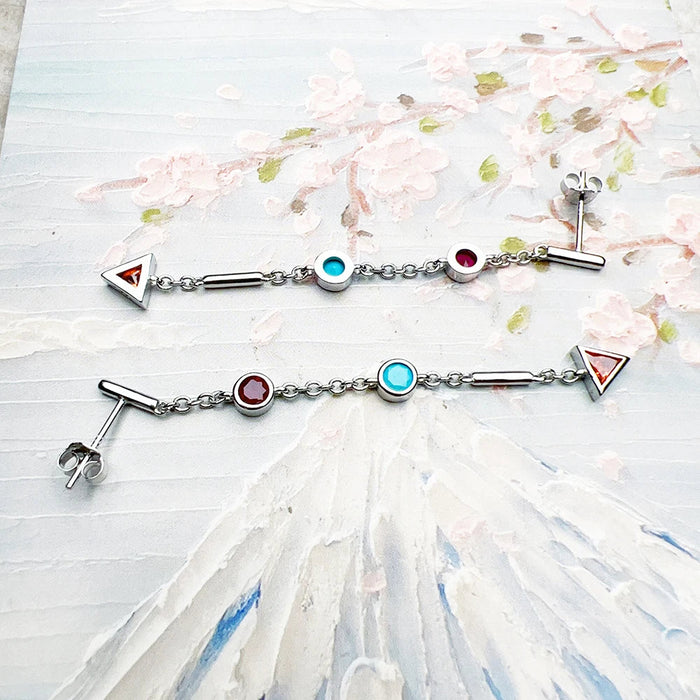 925 Sterling Silver Geometric Drop Earrings Colourful Fine Jewelry For Women