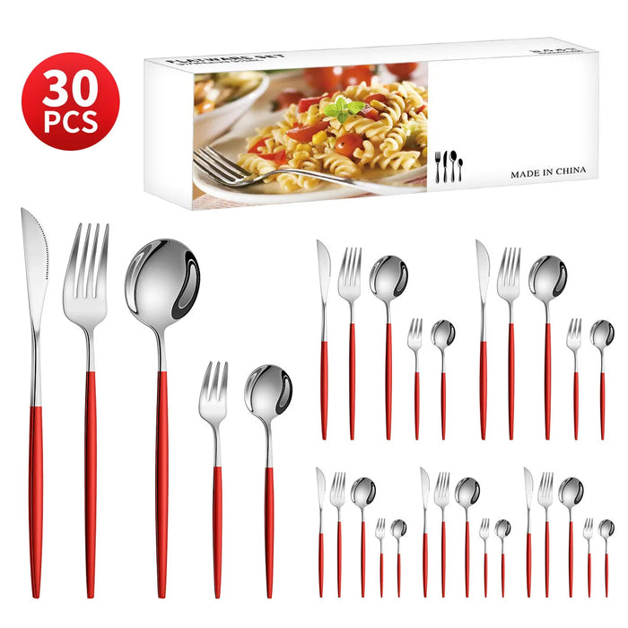30 Piece Stainless Steel Cutlery Set For Dining Banquets