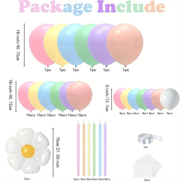 148Pcs Colourful Balloon Daisies And Rainbow Long Balloon Macarons Easter Balloon Arch Kit Birthday Easter Party Decorations