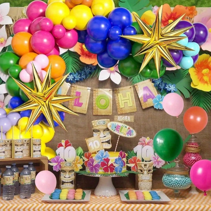 140 Pcs Blue Summer Party Balloon Kit With Aluminum Film Of Exploding Star For Birthdays Anniversaries Graduations