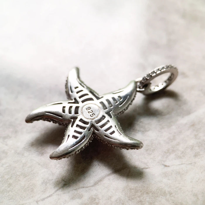 925 Sterling Silver Sparkling Starfish Pendant Ocean Spirit Jewelry For Women
