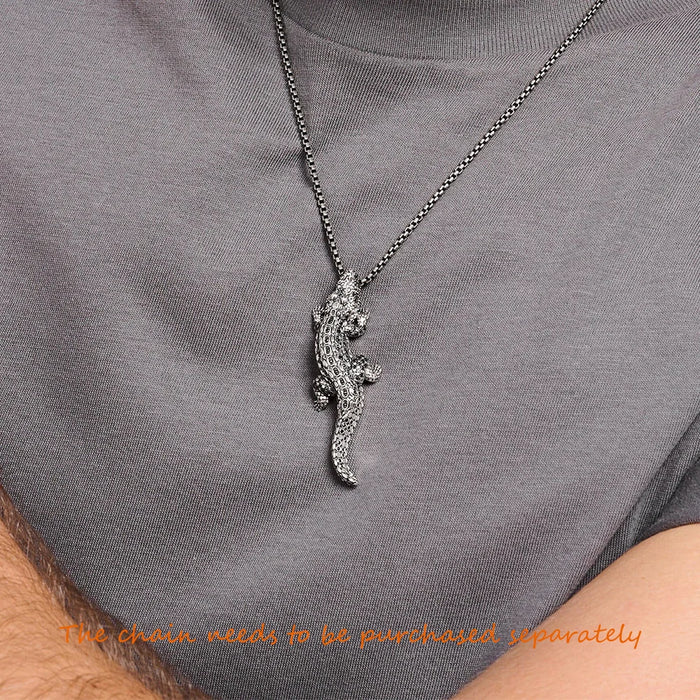 925 Sterling Silver Black Stone Crocodile Pendant Rebel Street Jewelry