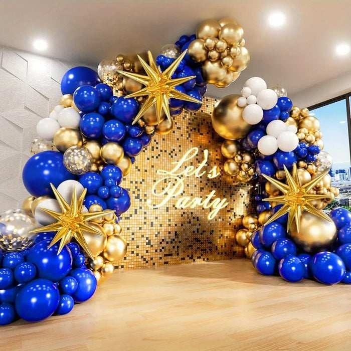 136Pcs Royal Blue And Gold Balloon Arched Flower Ring Set For Anniversary Wedding New Year'S Birthday Party Decoration