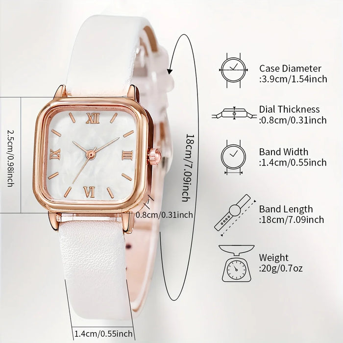 5 Piece Square Leather Band Quartz Movement Watch Set