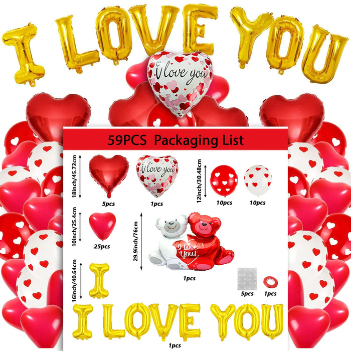 40 / 59 / 60 / 121 / 126Pcs Teddy Bear Red Heart Party Balloon Set Suitable For Valentine'S Day Mother'S Day Wedding Party Decoration