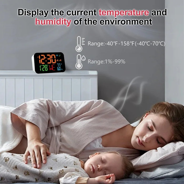 Indoor Desk Clock With Temperature Humidity And Dual Alarm