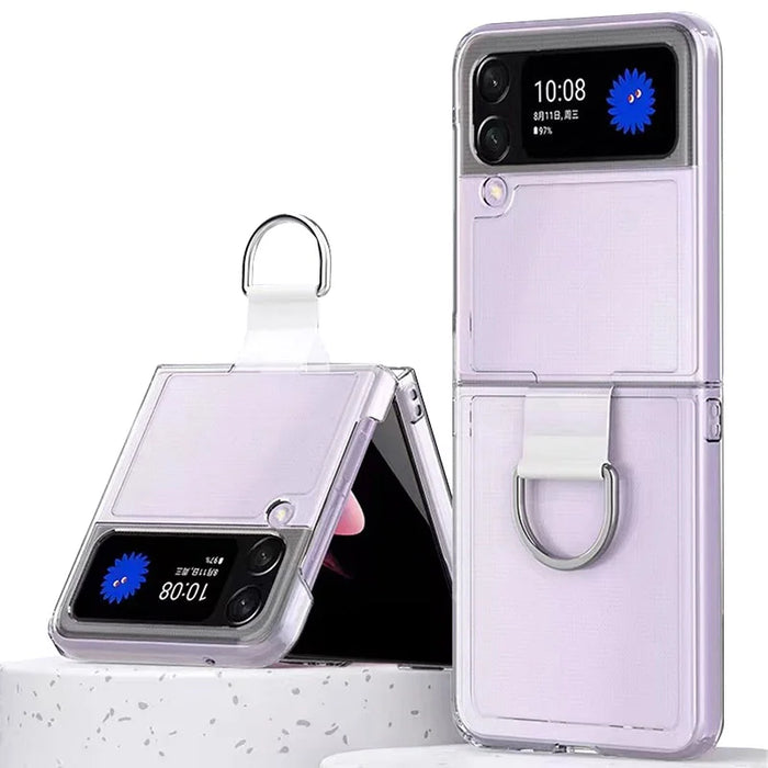 For Samsung Galaxy Z Flip 6 / 5 / 4 Slim Thin Folding Shockproof Transparent Protective Finger Ring Phone Case