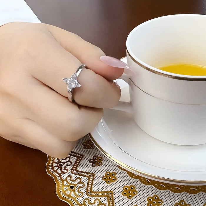 925 Sterling Silver Star Stackable Ring Europe Style Fine Jewerly For Women Romantic Gift