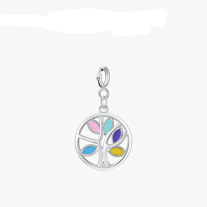 925 Sterling Silver Rainbow Enamel Pendant For Women Diy Bracelet & Necklaceluck Tree Charms