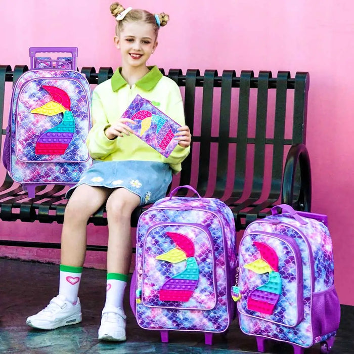 Unicorn Dinosaur Rolling Backpack For Kids