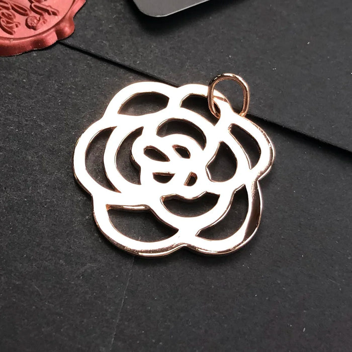925 Sterling Silver Real Rose Gold Flower Pendant Romantic Gift For Women