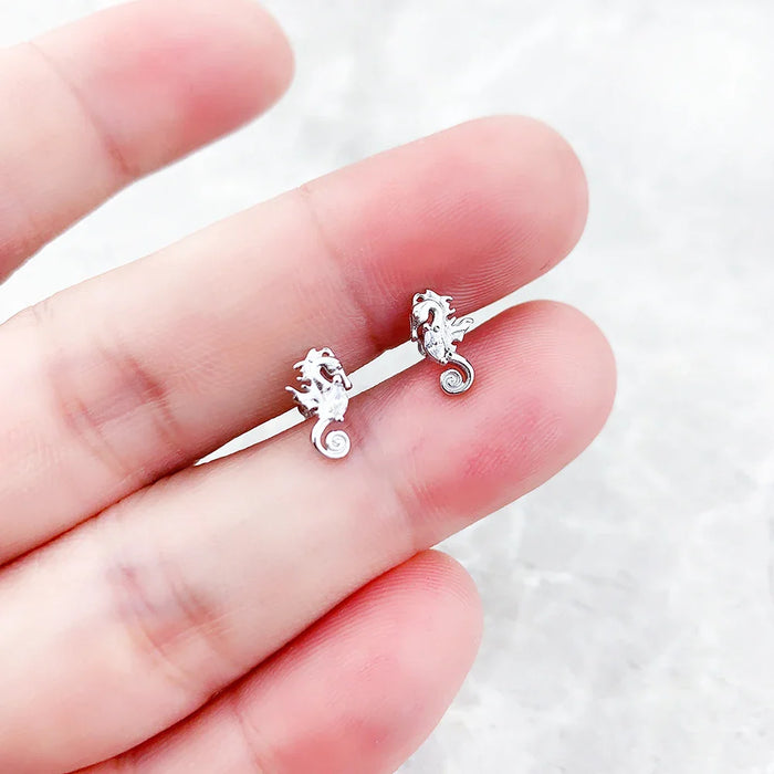 925 Sterling Silver Seahorse Ear Studs Romantic Gift