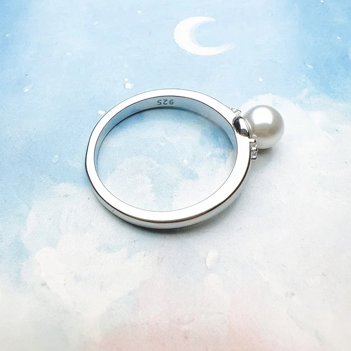 925 Sterling Silver Zircon & Pearl Ring European Style Fine Jewelry For Women