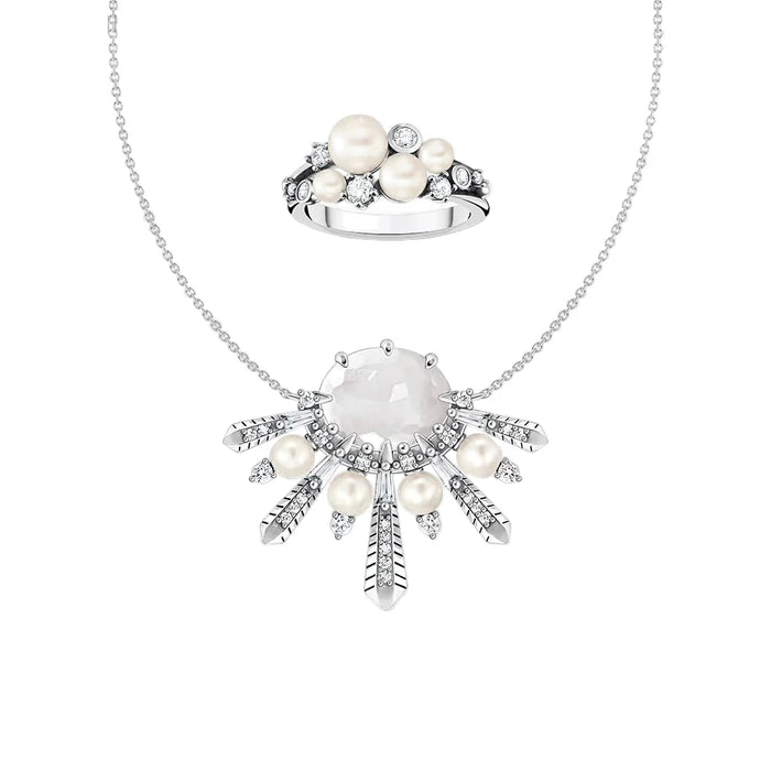 925 Sterling Silver Stunning Sun Necklace & Ring Set For Women