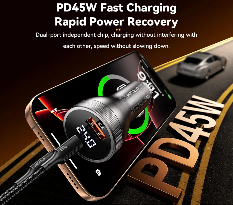 100W Usb C Car Charger Pd3.0 Fast Charging Quick Charge 4.0 Adapter For Iphone 16 Macbook Xiaomi Laptop Digital Dispaly