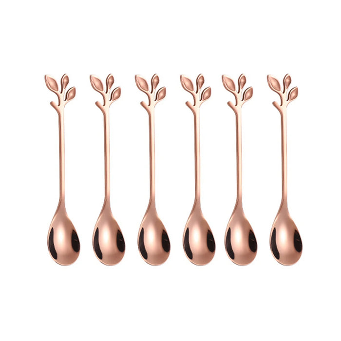 6 Piece Stainless Steel Leaf Scoop Ice Cream Spoons