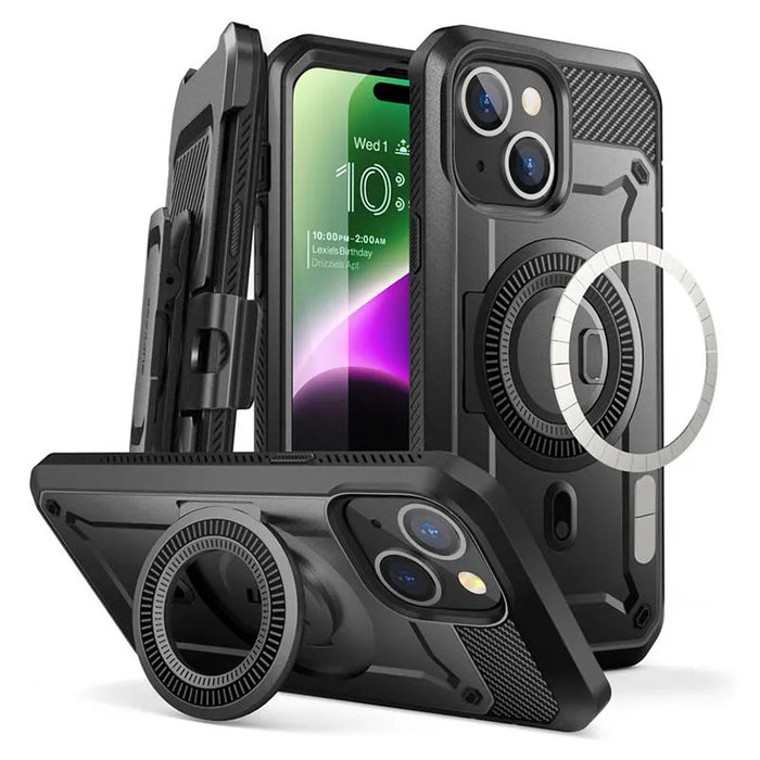 For Iphone 15 Plus 2023 Ub Pro Mag Case Full Body Rugged With Built-In Screen Protector & Kickstand & Belt Clip