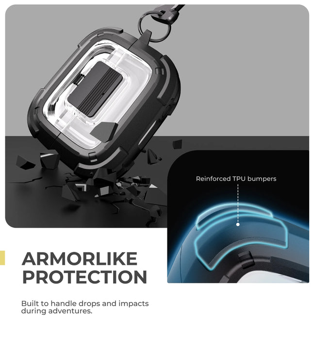 For Samsung Galaxy Buds3 Pro Shockproof Clear Protective Rugged Bumper Case With Secure Lock Carabiner Keyring