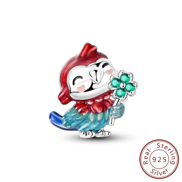 925 Sterling Silver Macaw Charm Pendant Fits Bracelet Diy Gift For Women