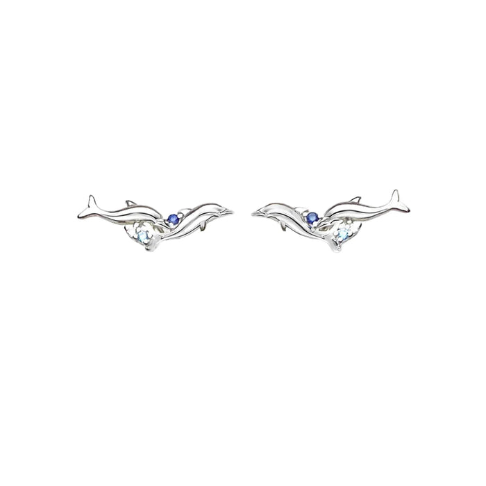 925 Sterling Silver Blue Stone Dolphin Ear Climbers
