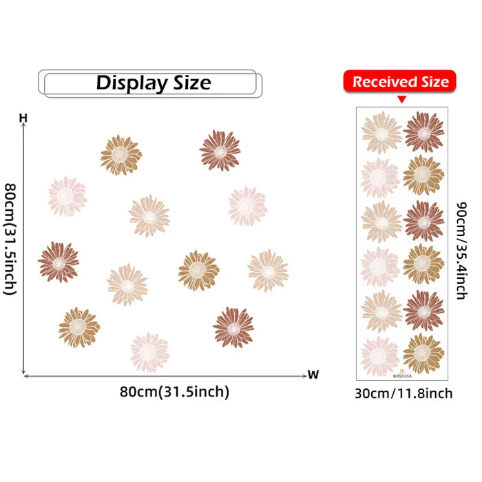 12 Piece Boho Daisy Wall Sticker Set For Home Decor