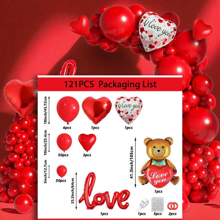 40 / 59 / 60 / 121 / 126Pcs Teddy Bear Red Heart Party Balloon Set Suitable For Valentine'S Day Mother'S Day Wedding Party Decoration