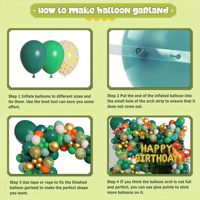 153Pcs Dinosaur Themed Balloon Garland Arch Green Gold Orange Balloon Jungle Party Dinosaur Themed Birthday Party Decorations