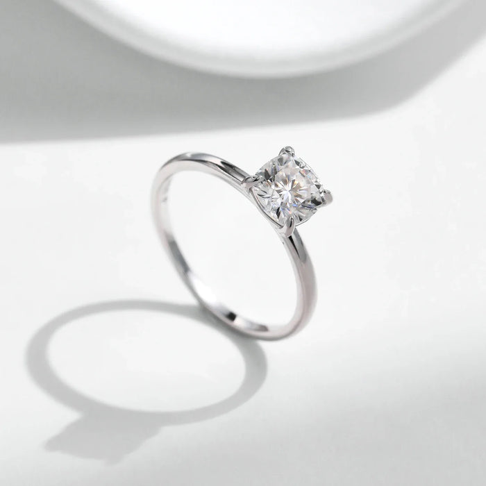 925 Sterling Silver Delicate Square Cushion Cut Moissanite Ring