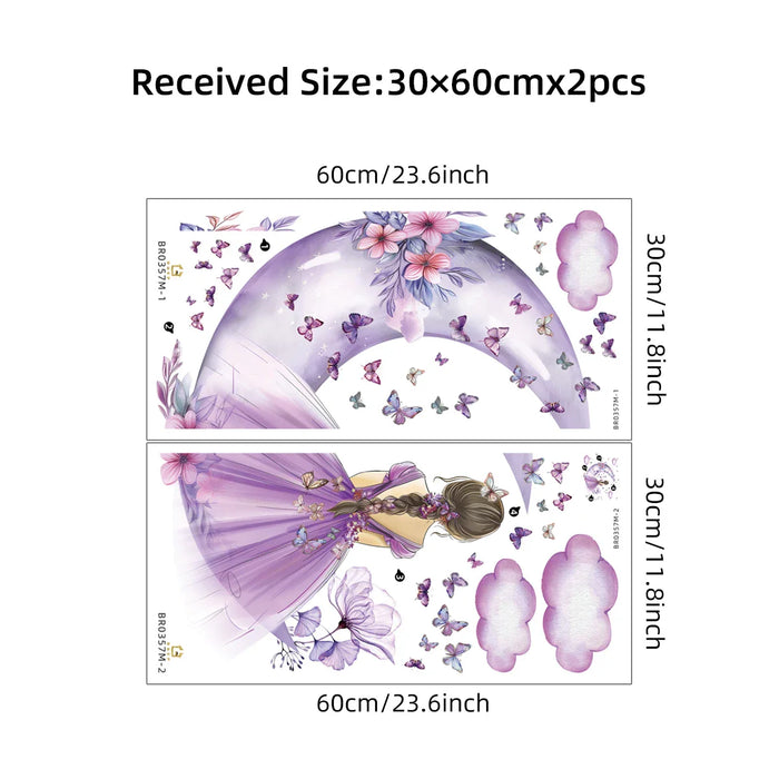 2 Piece Cloud Moon Butterfly Wall Decals For Girls Room Decor