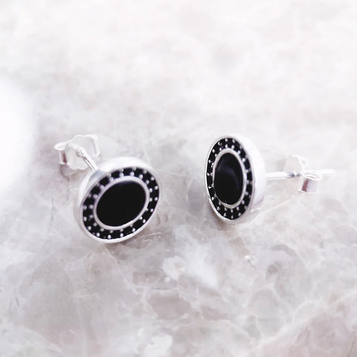 925 Sterling Silver Small Round Black Stud Earrings