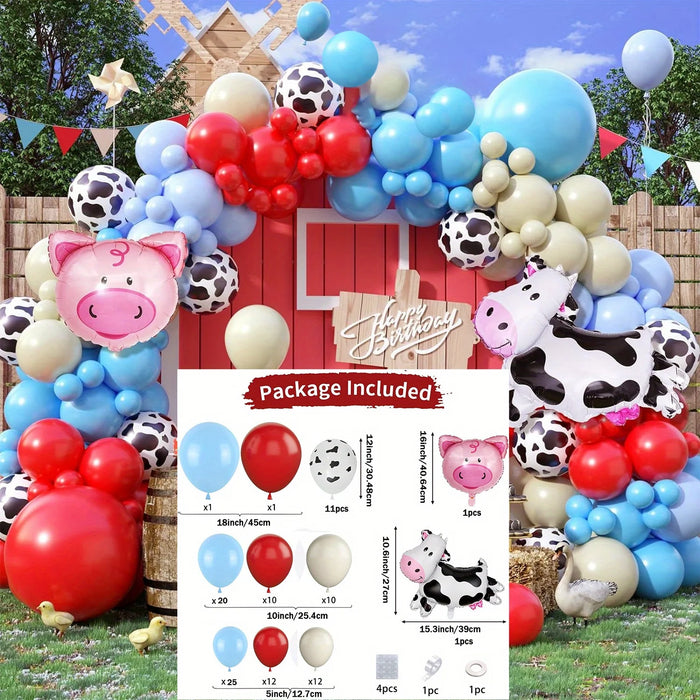 110Pcs Red Blue Farm Animal Themed Balloon Garland Arch Kit Suitable For Birthday Farm Themed Birthday Party Decoration Supplies