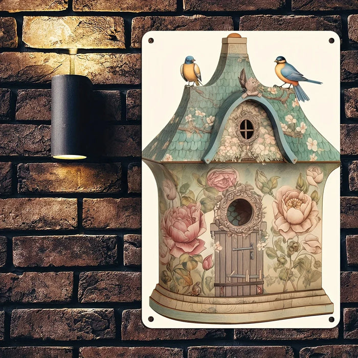 Reusable Bird House & Floral Metal Sign For Home Terrace & Garden -2D