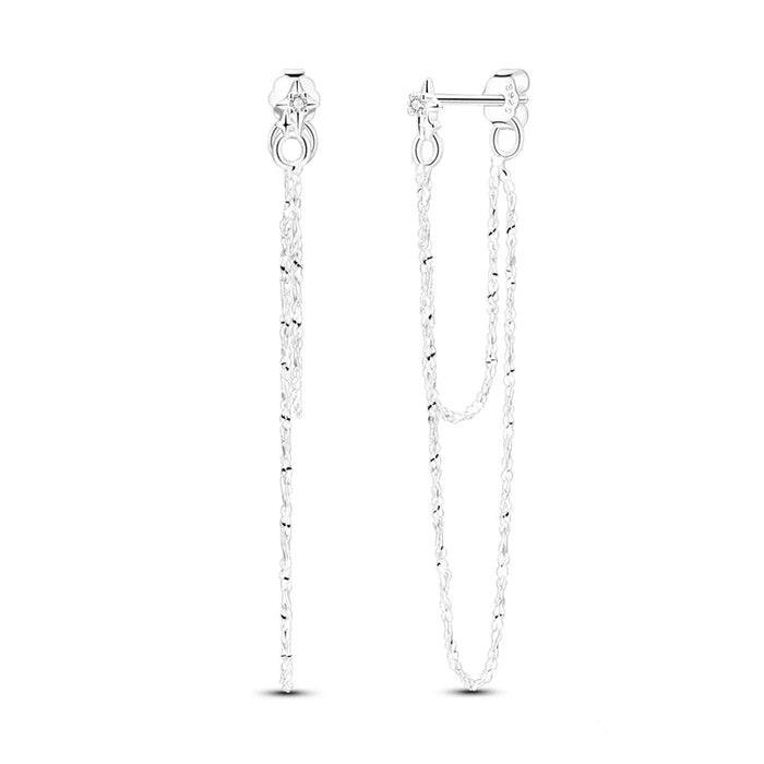 925 Sterling Silver Star Tassel Earrings Double Layered For Women