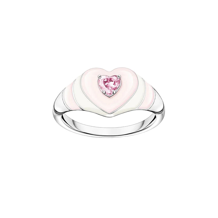 925 Sterling Silver Romantic Gift Pink Heart Ring With Real Fine Jewelry For Women