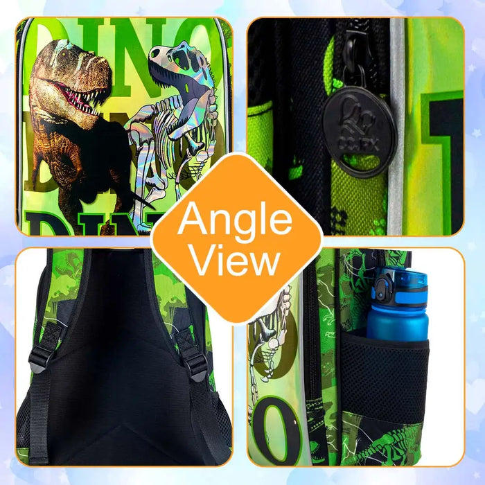 3 Piece Dinosaur Backpack Set For Boys 16 Inch Water Resistant Preschool Bookbag