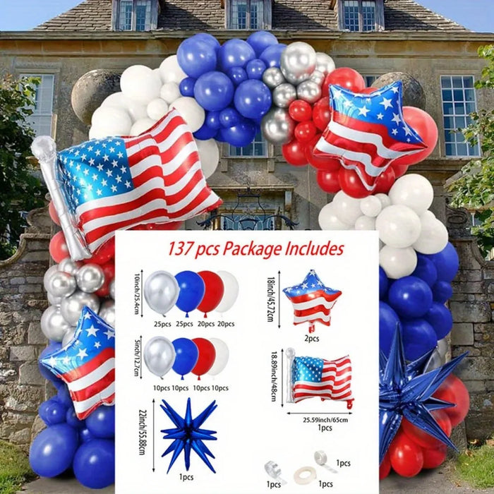 137Pcs Independence Day Balloon Set American Flag Aluminum Film Balloon July 4Th American Day Or Themed Party Decoration