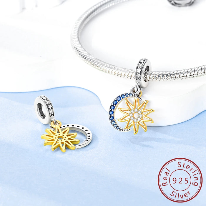 925 Sterling Silver Sun Moon Star Pendant Fits Bracelets & Necklaces Diy Gift