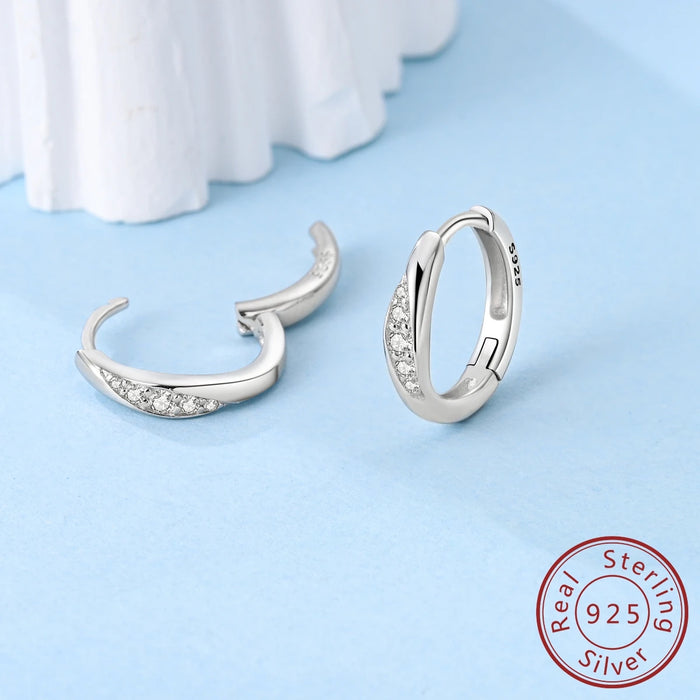 925 Sterling Silver Geometric White Zirconium Hoop Earrings Fits Charms