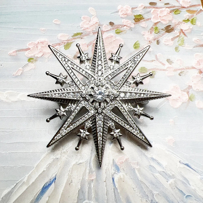 925 Sterling Silver Royal Star Brooch Trendy Gift For Women