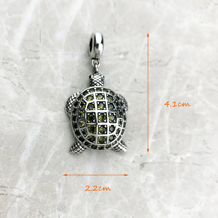 925 Sterling Silver Green Turtle Pendant Fashion Jewelry Gift For Women & Men