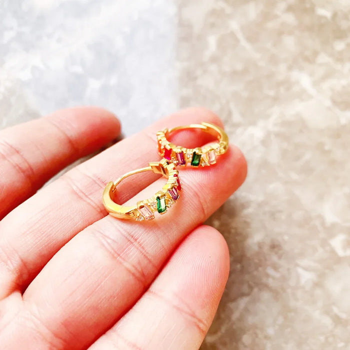 925 Sterling Silver Colourful Stone Hoop Earrings European Style Fine Jewelry For Women Bohemian