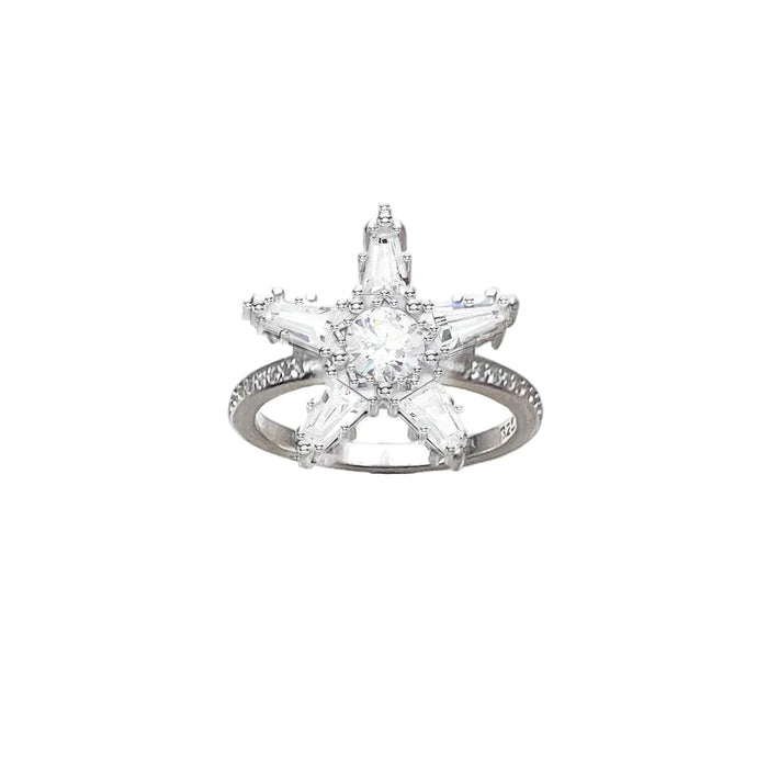 925 Sterling Silver White Star Ring Elegant European Style Fine Jewelry For Women Timeless Super Deals