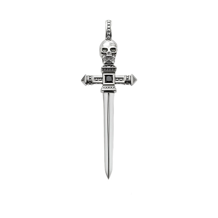 925 Sterling Silver Small Skull Sword Pendant Rebels Jewelry Warrior Gift