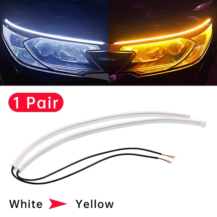 2X Super Bright Led Drl Car Daytime Running Light 12V Flexible Waterproof Turn Signal Yellow Neon Lamp