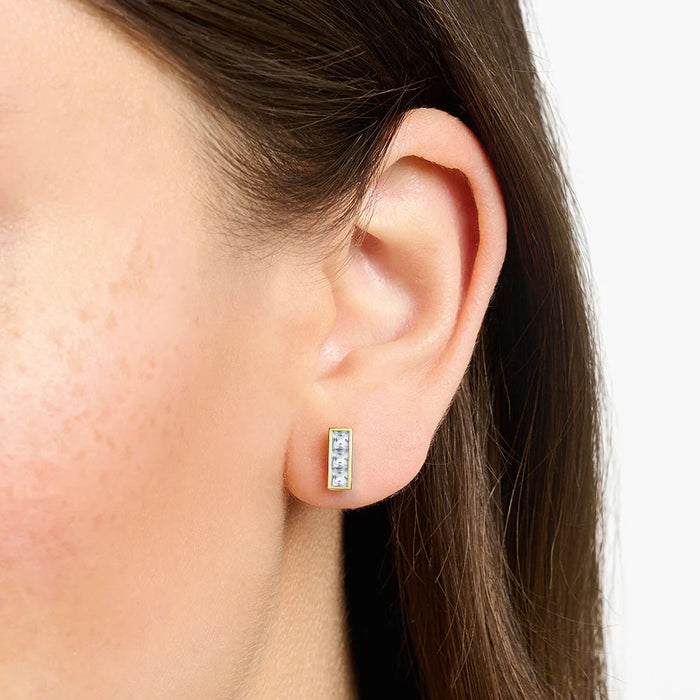 925 Sterling Silver Geometric White Stone Ear Studs