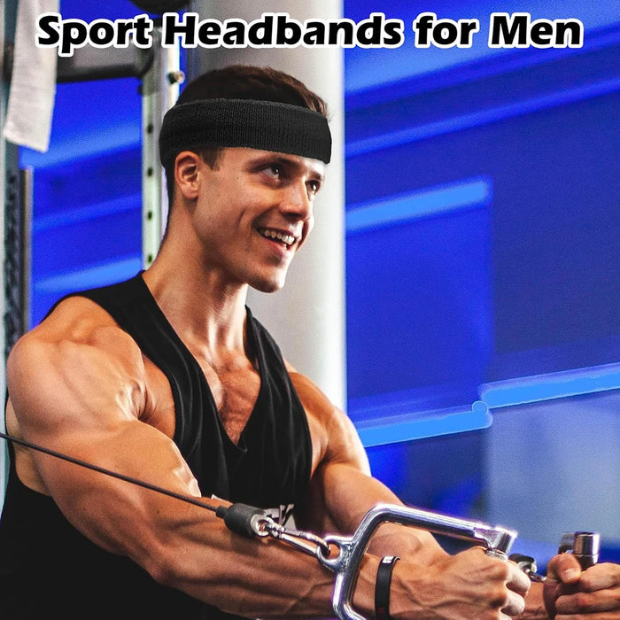 Moisture Wicking Sports Headband Terry Cloth Sweat Band For Tennis Basketball Football