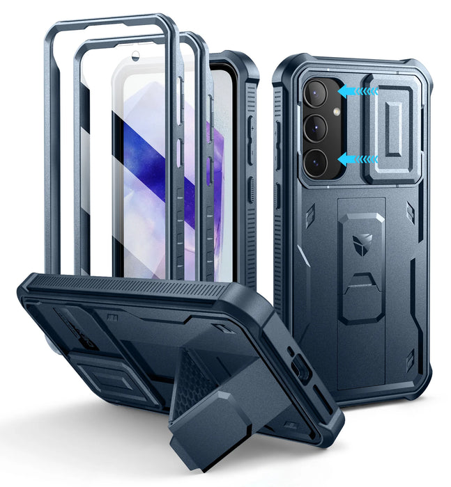 For Samsung Galaxy A35 5G Full-Body Rugged Holster & Kickstand Shockproof Case With Built-In Screen Protector Camera Case