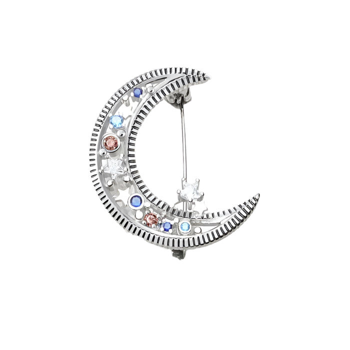925 Sterling Silver Boho Crescent Moon Brooch Gift For Women