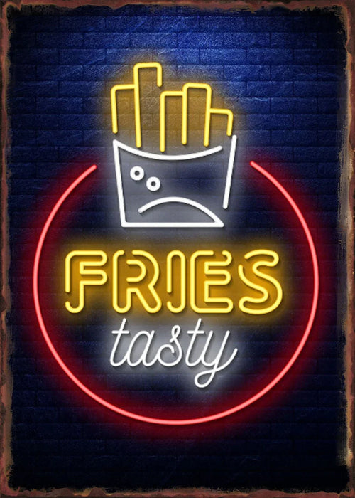 Retro Neon Food Sign Fast Food French Chips Fine Wine Coffee Shop Art