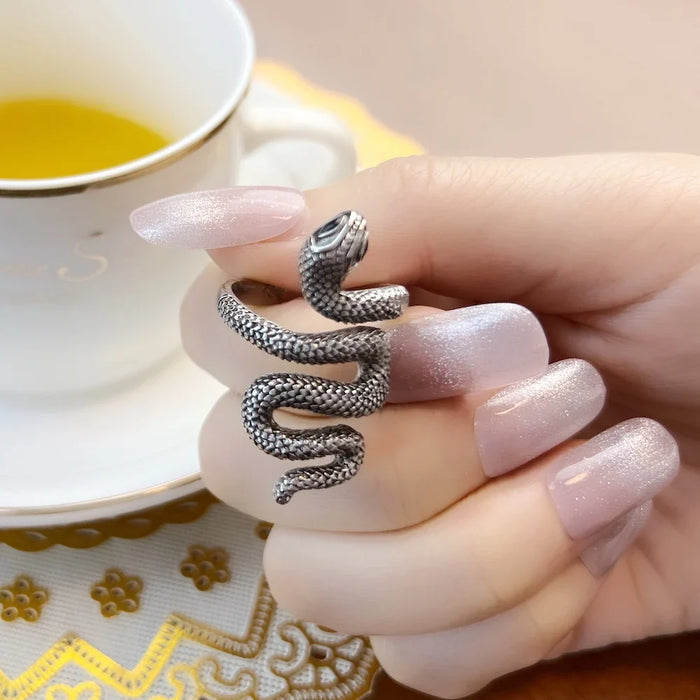 925 Sterling Silver Blackened Snake Ring Europe Style Fine Jewelry For Women